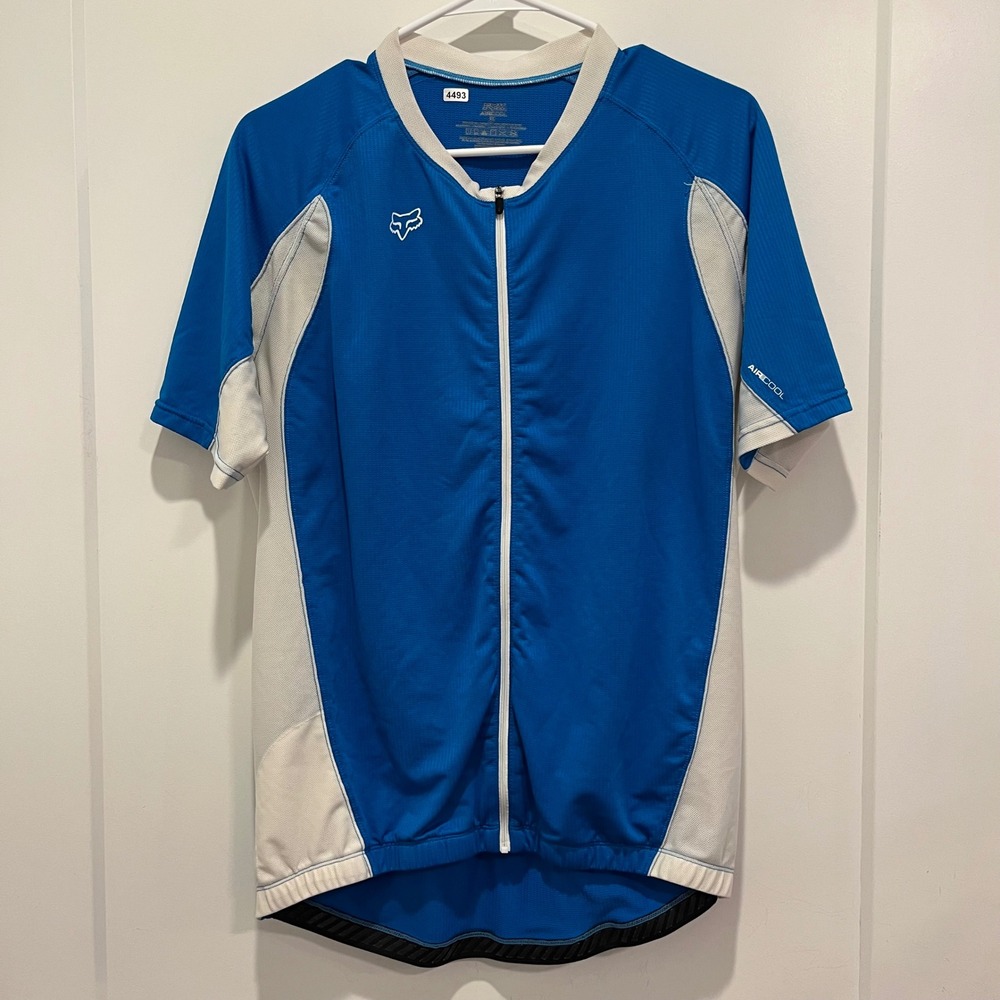Fox Racing Air Cool Cycling Jersey Mens XL Blue White Full Zip Bike Shirt 23193
